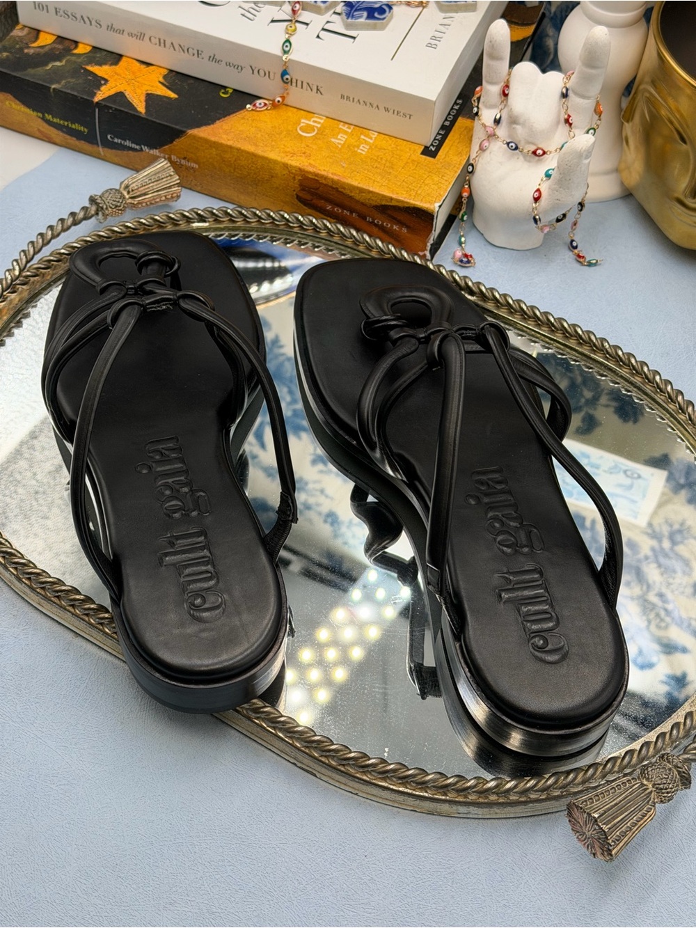🆕 CULT GAIA 🧿 NWOB Estee Flat Leather Sandal, Black - Sz 37 US 7 - Picture 9 of 13